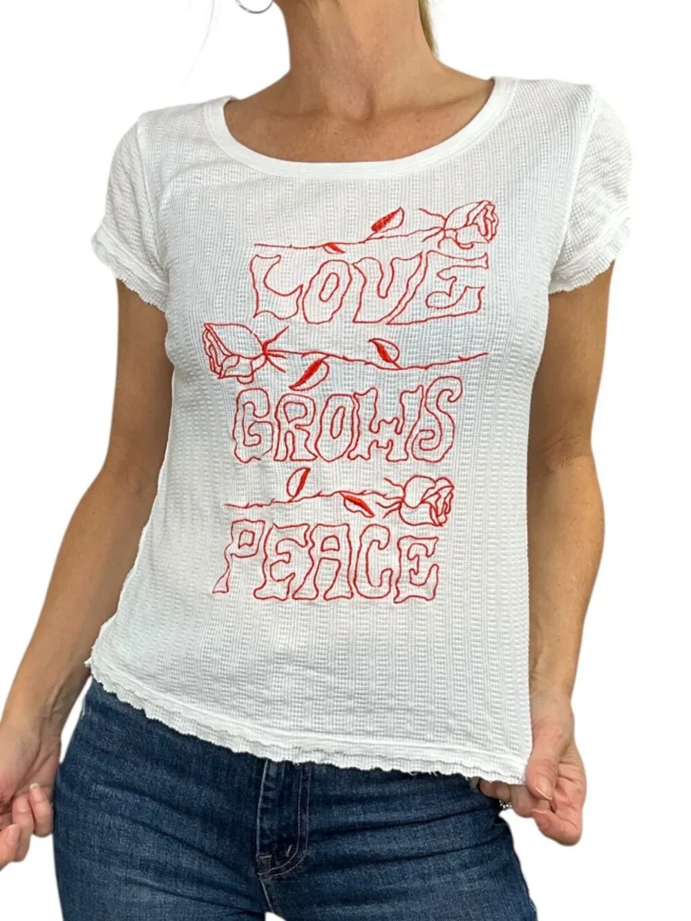 Free People We The Free Adoration Graphic Tee S White LOVE GROWS PEACE